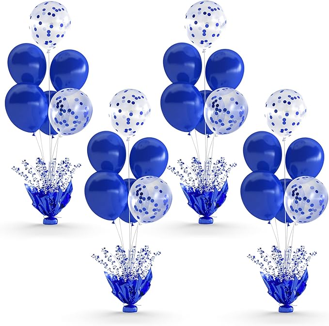 4 Set Royal Blue Table Balloons Foil Spray Centerpiece with Royal Blue and Confetti Balloons Stand Kit for Birthday Party Girls Baby Shower Wedding Bridal Shower Prom Graduation Table Decorations