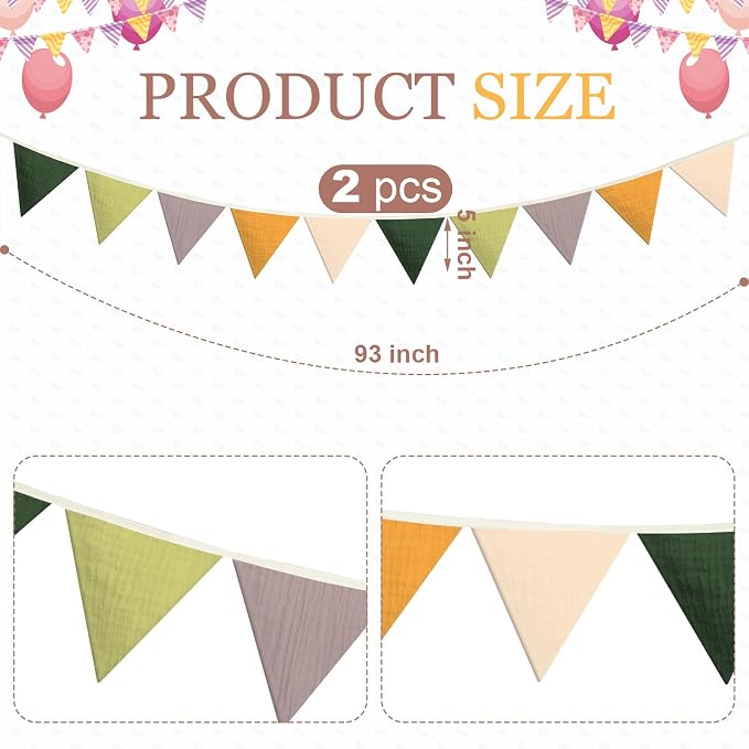 Oudain 2 Pcs Pennant Banner Flags Nursery Garland Triangle Bunting Flags Playroom Wall Decor Banner for Nursery Baby Shower Birthday Boho Wedding Party Event, Each 7.75 ft(Green Color)