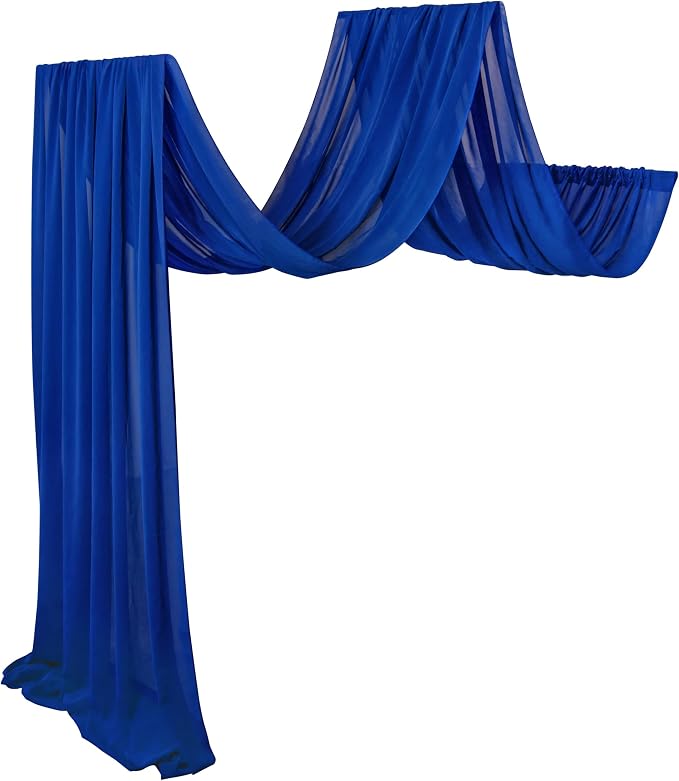 DUOBAO Royal Blue 5x20ft Chiffon Drapes 4pc Elegant Sheer Wedding Backdrop Curtains Chiffon Ceiling Drapes for Tent, Banquet Hall, and Photography