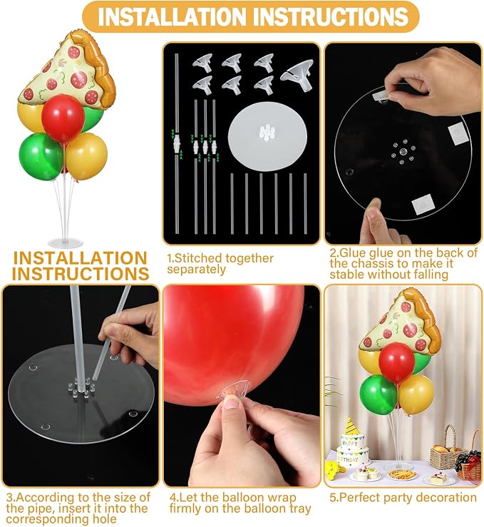 Pizzas Party Balloons Stand Kit 2 Sets with 2 Pizzas Slice Foil Balloons Pizza Themed Birthday Balloon Centerpiece for Tables for Picnic Pizza Party Supplies Baby Shower Picnic Themed Decorations
