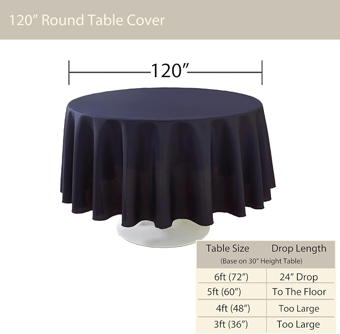 5 Pack Round Tablecloth 120 Inch Navy Blue Tablecloth, Polyester Fabric Washable Table Cloth for Home, Party, Wedding or Restaurant Use.