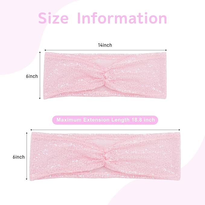 SquarePie Sequin Chair Sashes Bands 20 Pack Pink Shiny Chair Cover Bows for Wedding Banquet Party Decor