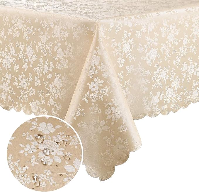 Smiry Rectangle Table Cloth, Waterproof Heavy Duty Vinyl Tablecloths, Wipeable Washable Table Cover for Kitchen and Dining Room (Beige, 60" X 144")