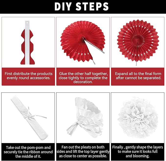 Red and Black Party Decorations, 23Pcs Hanging Paper Fans Party Decoration with Honeycomb Balls and Pom Poms Flowers for Birthday Wedding Graduation Game Night Boy Girl Party Decorations