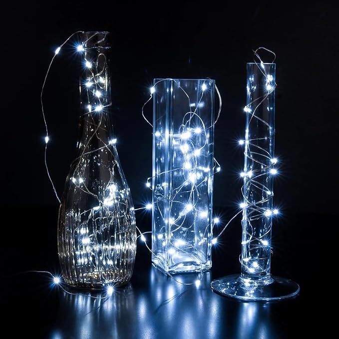 100 Pack Fairy Lights 7Ft 20 LED Twinkle String Lights 3 Modes Battery Operated Waterproof Firefly Starry for Mason Jar Wedding Party Bedroom Patio Christmas Day Table Centerpieces,Cold White