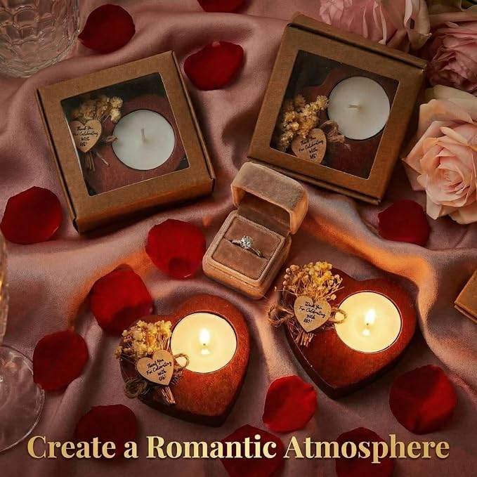 100 Pcs Wedding Candles Favors Rustic Wood Heart Candle Holders Bridal Shower Thank You Gifts for Guest Anniversary,Engagement Party Favors Decor (Deep Wood Color)