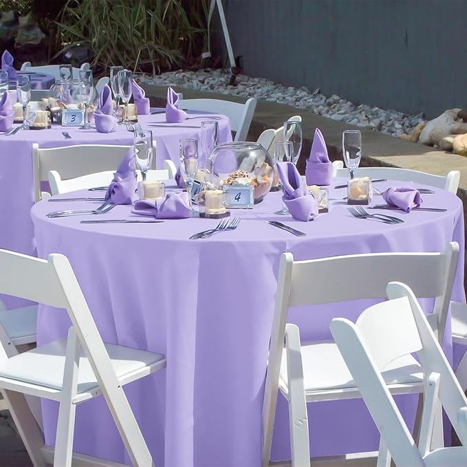 12 Pack Round Tablecloth 120 Inch - Lavender Polyester TableCloth for Round Table, Premium Lavender Tableclothes Washable Fabric Table Cover for Wedding Party Banquet Restaurant Reception Dining