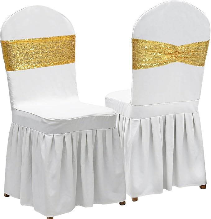 Poise3EHome Gold Sequin Chair Sashes Folding Chair Covers Bow for Party Wedding Reception Decorations, 10 PCS