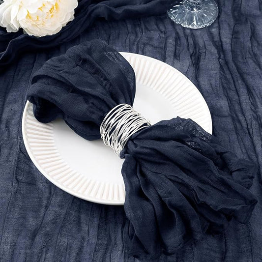 DeZerlor 12 Pack Navy Blue Cheesecloth Napkins Spring Cloth Napkins Set of 12 Navy Dinner Napkins Bulk 21x21 Inches for Wedding Bridal Shower Baby Shower Parties