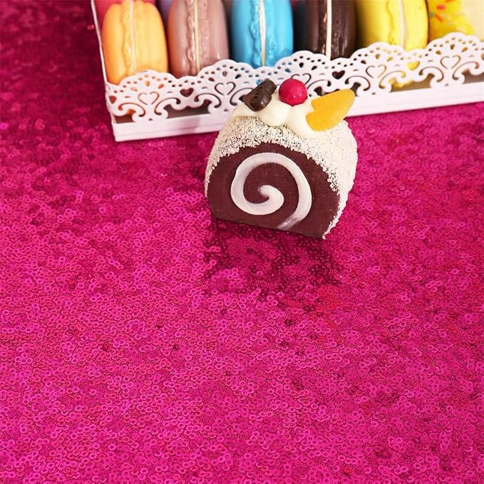 Eternal Beauty Hot Pink Tablecloth, 60x120 Inch Sequin Rectangle Table Cover for Mother's Day Cake Dessert Exhibition Party Birthday Events