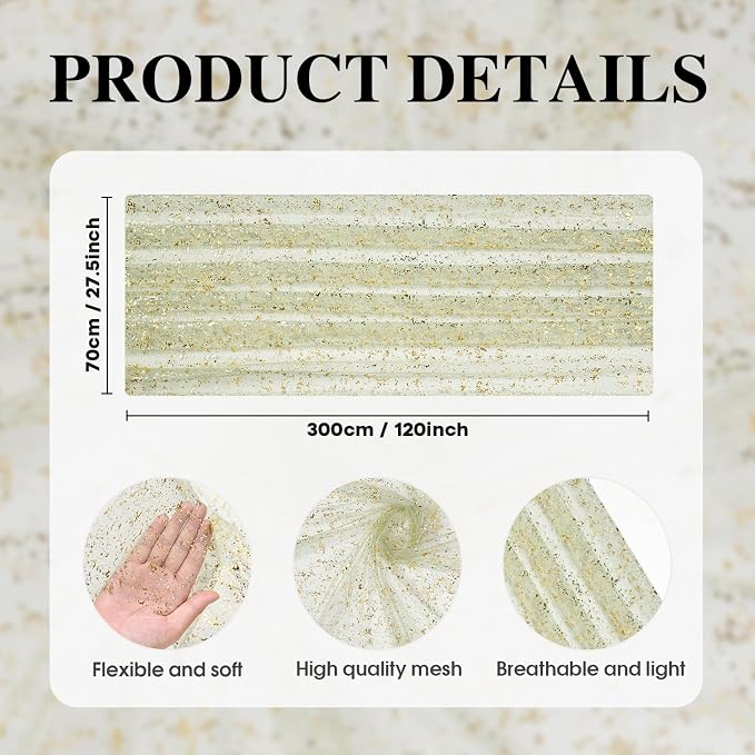 Artoid Mode 3PCS Sage Green Gold Gauze Table Runner 120 Inch 10FT, Glitter Metallic Foil Sheer Dining Wedding Anniversary Holiday Birthday Table Decor for Home Party