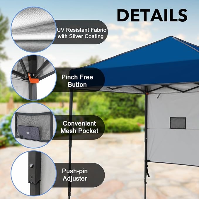 6x4 Pop Up Canopy Tent with Half Wall Panel, Instant Portable Beach Canopy, Outdoor Tent with Carry Bag for Camping, Sports, Tailgating, Events, Dark Blue