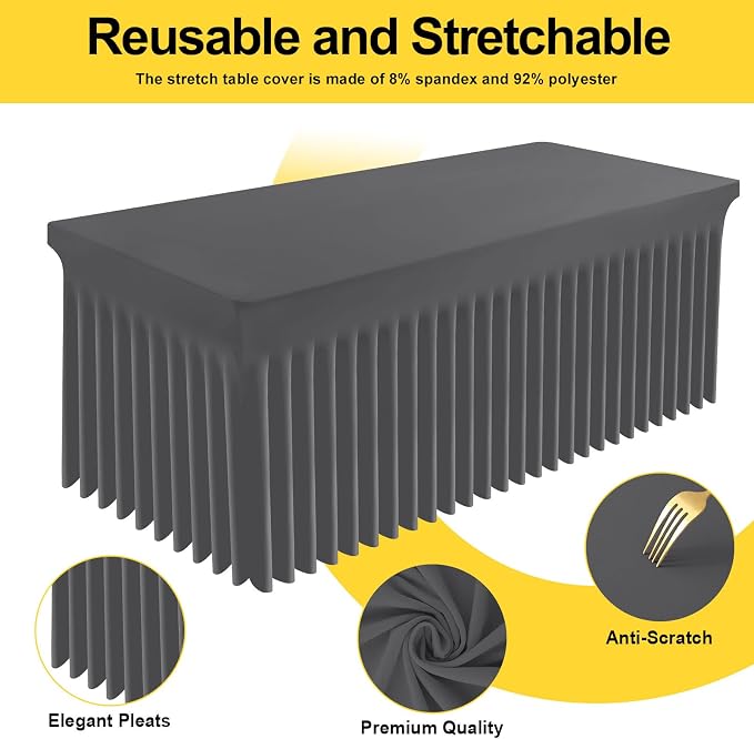 Smiry Spandex Tablecloth, Elastic Fitted Stretch Tablecloth for 6FT Rectangle Tables, Waterproof Washable Table Cover Skirt for Outdoor, Wedding, Parties & Banquet (Dark Grey, 72Lx30Wx30H Inch)