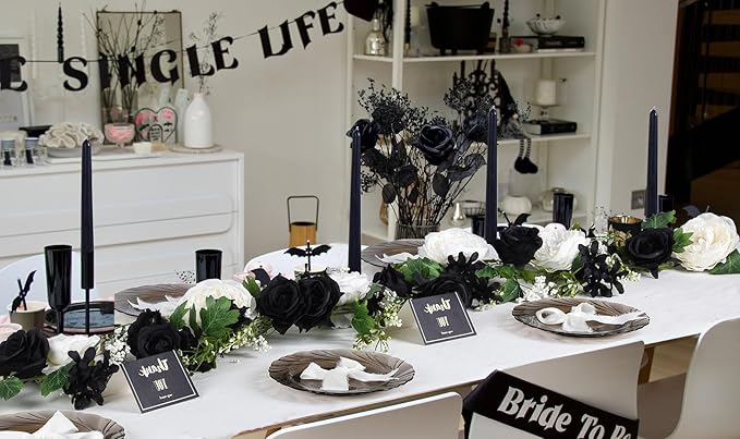 DearHouse 2Pcs Artificial Peony Flower Garland - Silk Peony Garland with Black White Flowers for Wedding Party Table Decoration,6ft/Strand (2, White & Black)