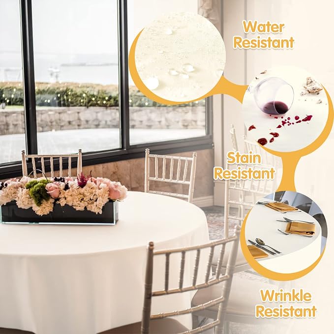 BRILLMAX 6 Pack Ivory Round Tablecloths 132 Inch for 72” Tables - 150 GSM Polyester Fabric, Floor Length Drop, Water, Stain & Wrinkle Resistant Cloth Cover for Wedding Reception Banquet Dining