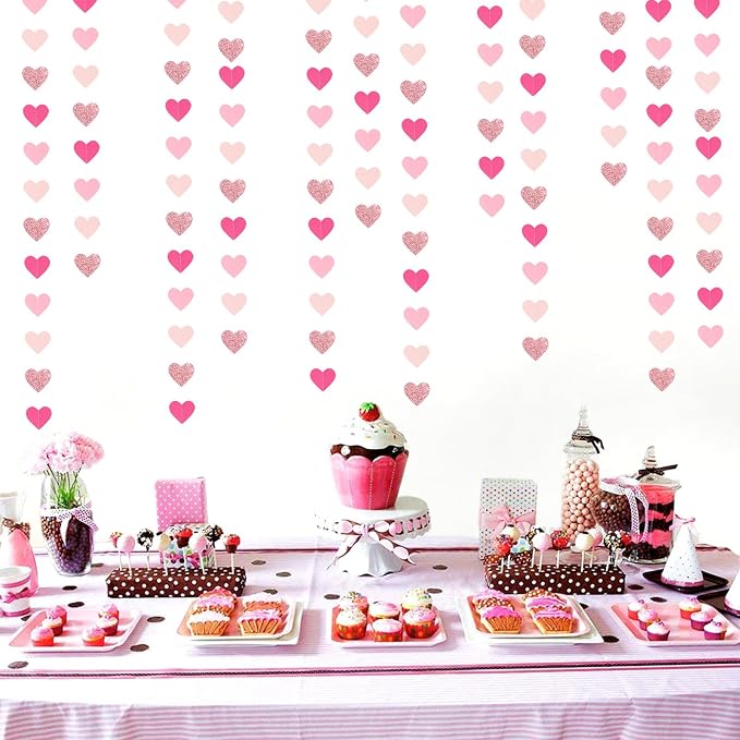 Hot-Pink Rose-Gold Party Decorations Garland and Hot-Pink Rose-Gold Party Decorations Heart-Garland