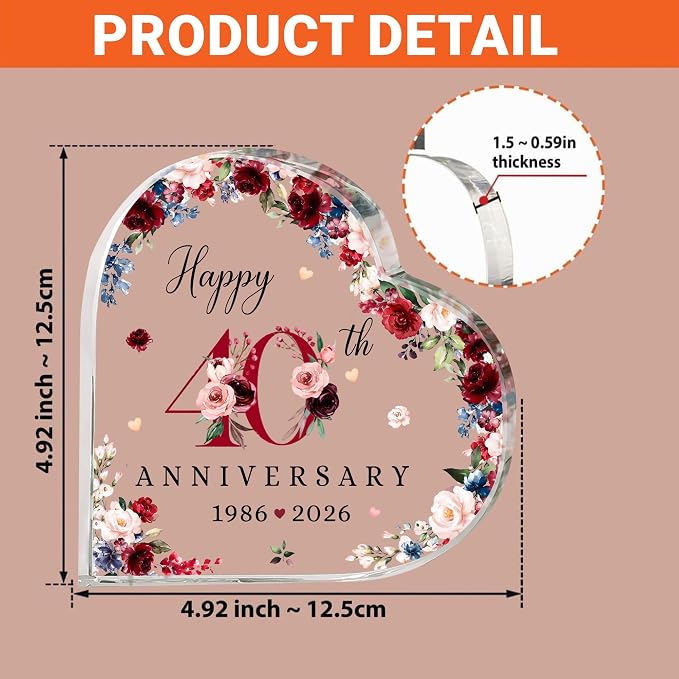 40th Wedding Anniversary Acrylic Cake Topper, 40 th Anniversary Decorations, 40 Wedding Topper, 40 Years Of Married Gifts (40th Anniversary Cake Topper 2026)