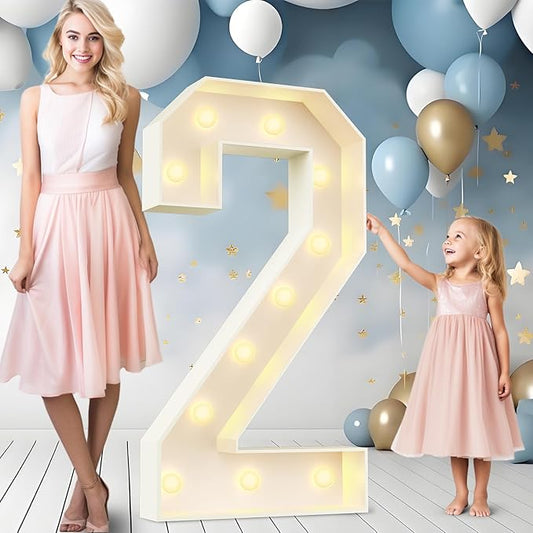 Ledido 4FT Marquee Light Up Numbers 2, Easy to Assemble Marquee Numbers 4 Feet Tall for Indoor & Outdoor Events, Large Lighted Number for Birthday Graduation Baby Shower Anniversary Party Decorations