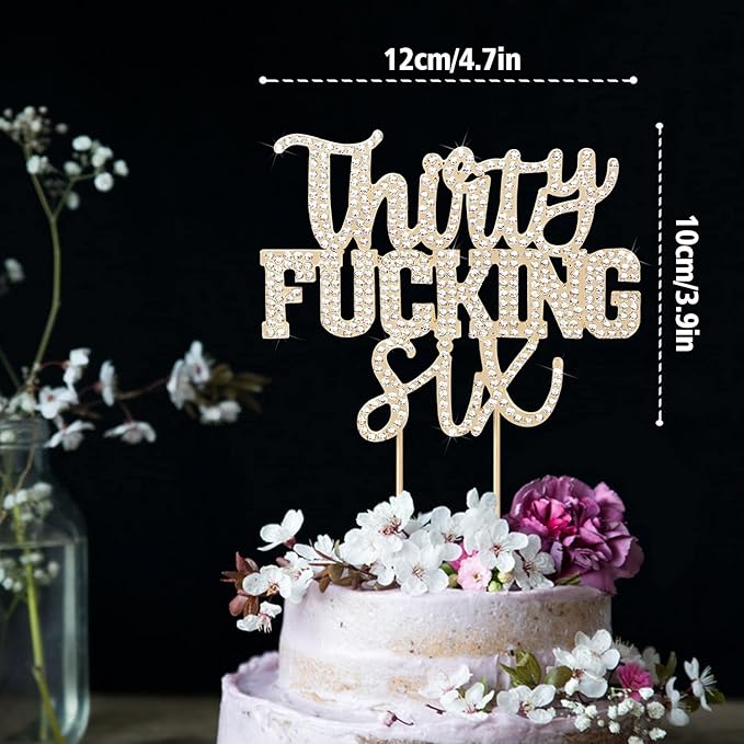 LINGTEER Happy 36th Birthday Funny Gold Rhinestone Cake Topper - Cheers to 36 Years Old,Happy 36th Birthday Cake Centerpieces Topper Decorations Gift Sign.