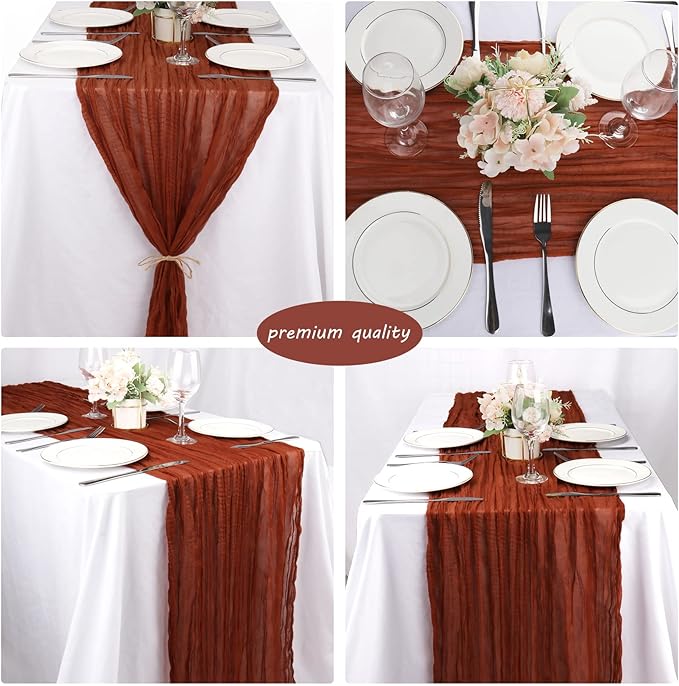 12 Pack Cheesecloth Table Runner 35x72 Inch Boho Gauze Table Runner Rustic Cheese Cloth Long Romantic Table Runners for Wedding Bridal Shower Birthday Party Table Decor (Terracotta)