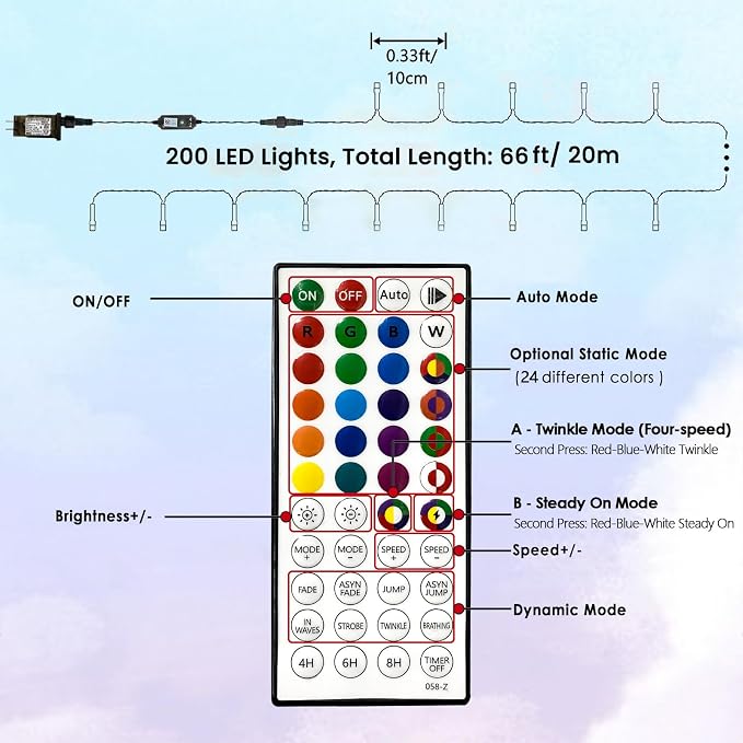 Smart Color Changing Christmas Lights,4th of July Decoration Lights with Remote & Timer, 66FT 200 LED Patriotic String Lights Waterproof, RGB Twinkle Light for 250th Anniversary Independence Day Decor
