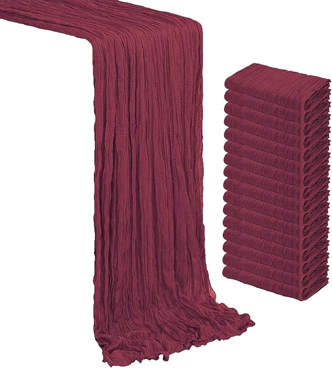 MDS Pack of 12 Cheesecloth Table Runner 35x120 Inch, 10FT Long Gauze Cheese Cloth Table Runner for Wedding Party Birthday Bridal Shower Farmhouse Garden Boho Rustic Table Decoration - Hunter Green