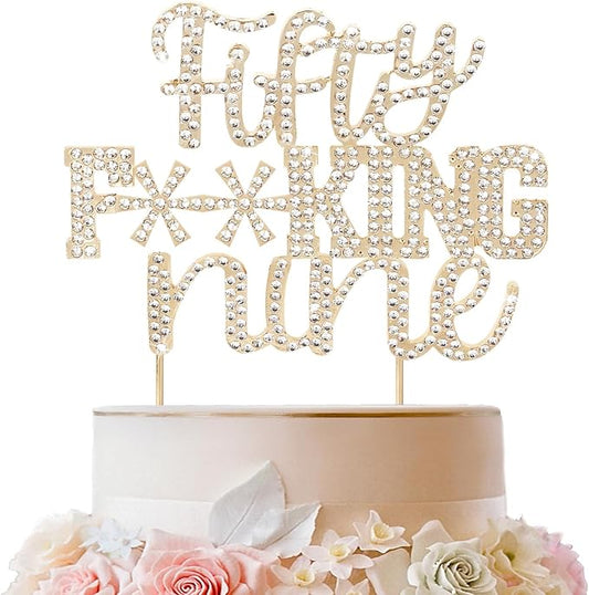 LINGTEER Happy 59th Funny Gold Rhinestone Birthday Cake Topper - Cheers to 59 Years Old,Happy 59th Birthday Party Cake Centerpieces Topper Decorations.