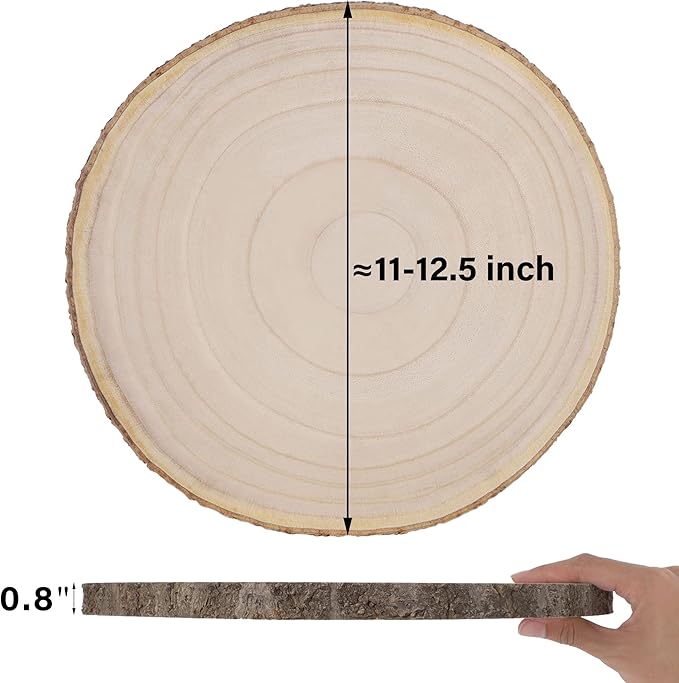 Prsildan 4 Pcs Large Natural Wood Slices, 11-12.5 Inches Unfinished Wood Centerpieces for Tables, DIY Round Rustic Wooden Circle Crafts for Wedding Table Décor