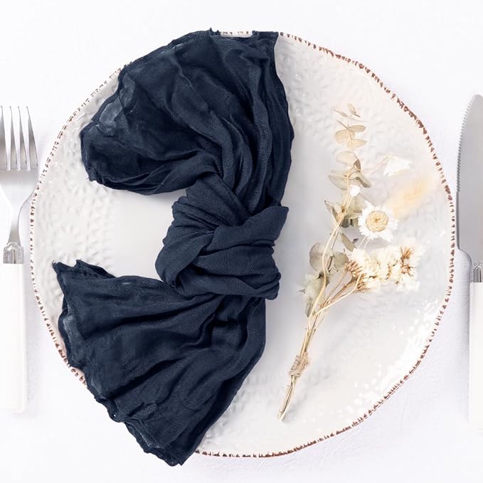 DeZerlor 20 Pack Navy Blue Cheesecloth Napkins Spring Cloth Napkins Set of 20 Navy Dinner Napkins Bulk 21x21 Inches for Wedding Bridal Shower Baby Shower Parties