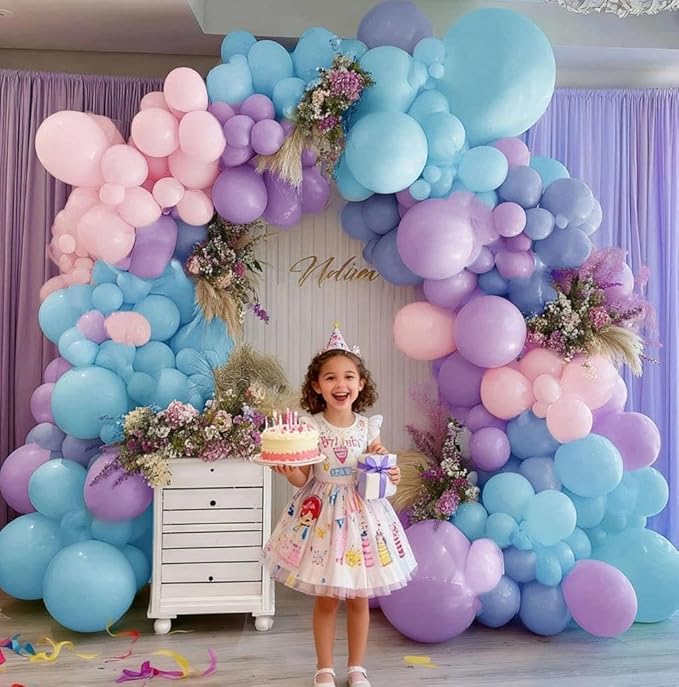 Pink Blue Purple Balloon Garland Double Stuffed Lavender Lilac Dusty Blue Pastel Balloon Arch Kit For Baby Shower Gender Reveal Baptism Birthday Party Decoration