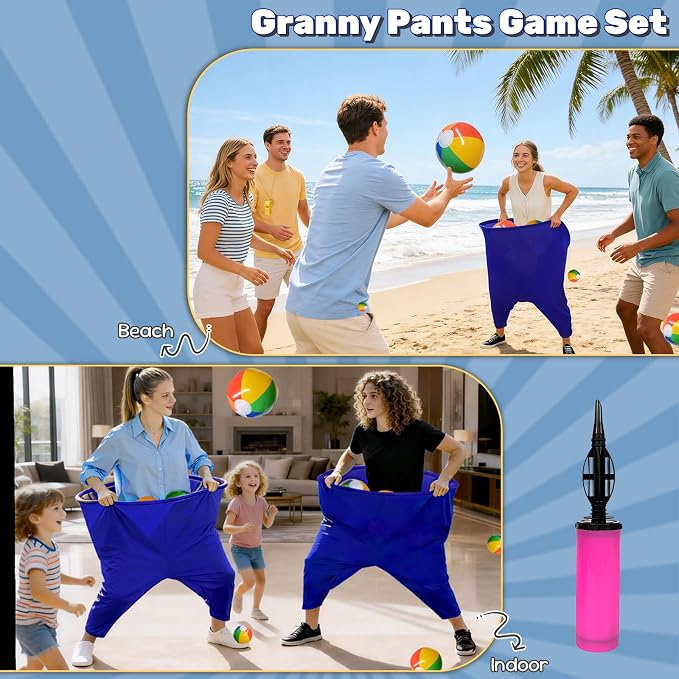 Granny Pants Yard Game Set, Granny Pants Party Outdoor Game with Bouncy Balls and Pump, Outdoor Tossing Games for Adults,Family Reunion Backyard Field Games Set