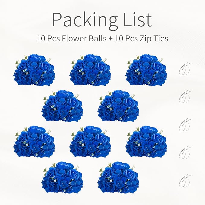 Blue Flowers Balls for Centerpieces: 10 PCS 11.8" Diam Flower Centerpieces for Tables in Wedding Reception Decorations Arrangement for Party Celebration Planners