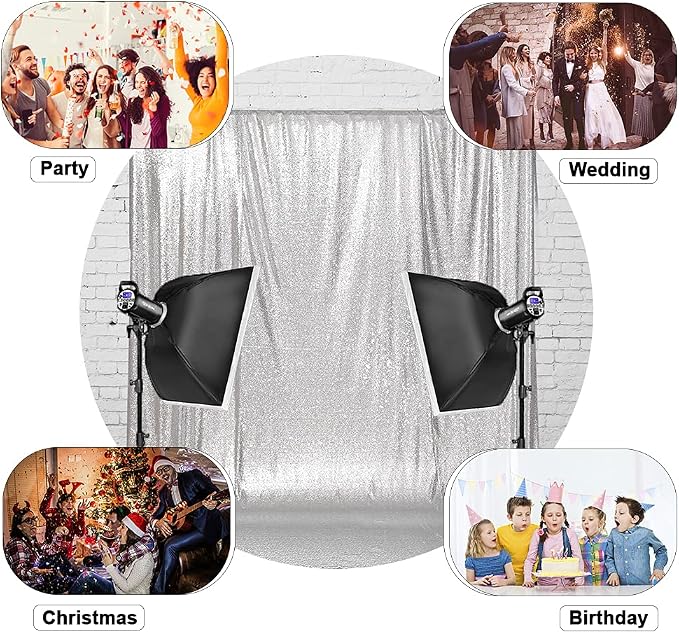Eternal Beauty Silver Thick Sequin Backdrop, 10x10 Ft Glitter Background Curtains for Shimmer Photography Party Wedding Birthday Back Drop Decor