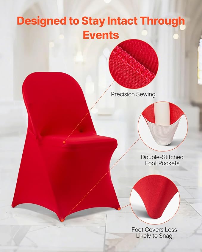 VEVOR Chair Covers, Polyester Spandex Chair Cover, Stretch Slipcovers for Wedding Party Dining Banquet Flat-Front Chair Covers (Red-c, 50PCS)