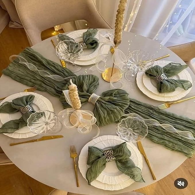 20 Pack Sage Green Cheesecloth Table Runner 10FT Boho Gauze Fabric Cheese Cloth Table Runners for Wedding ,Party,Baby Shower, Bridal Party, Rustic Farmhouse and Table Decorations