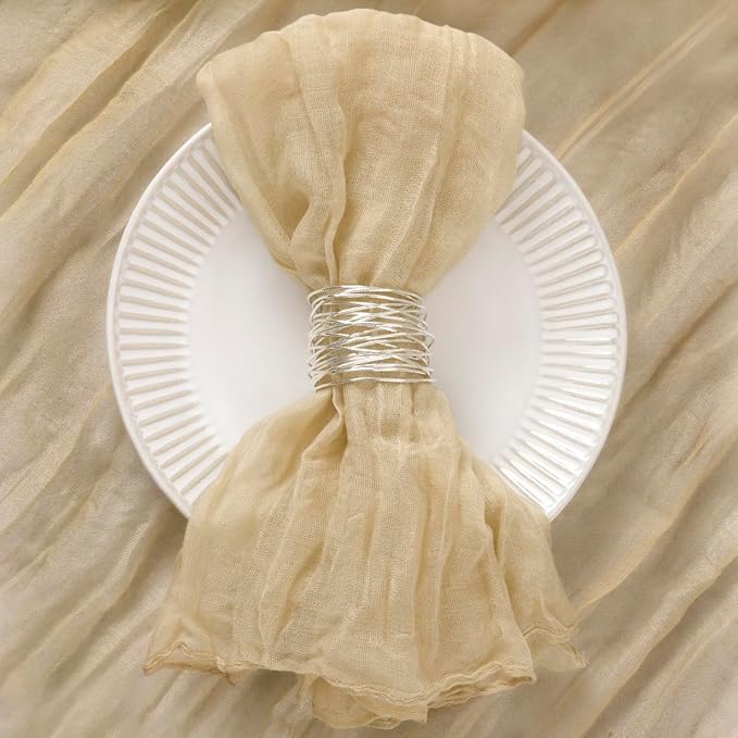 DeZerlor 100 Pack Champagne Cheesecloth Napkins Spring Cloth Napkins Set of 100 Champagne Dinner Napkins Bulk 21x21 Inches for Wedding Bridal Shower Baby Shower Parties