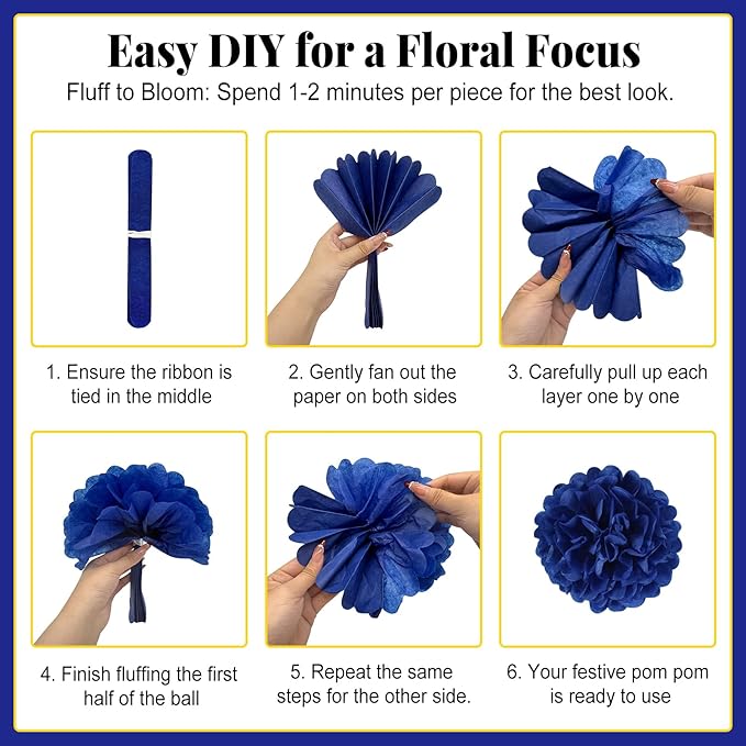 Blue and Gold Party Decorations - 22Pcs Hanging Navy Royal Blue White and Gold Paper Lanterns, Pom Poms, Fans & Honeycomb Balls for Graduation, Birthday, Retirement & Royal Theme Party Supplies