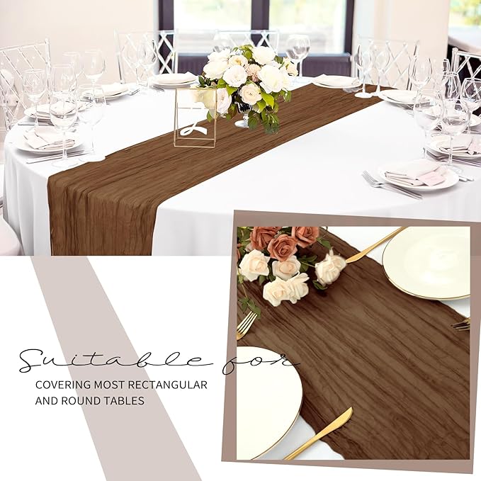 24 Pack Cheesecloth Table Runner 20 x 120 inch Cheese Cloth Table Runner Bulk,Romantic Boho Sheer Gauze Fabric Table Runners for Wedding Reception,Party,Bridal Shower Table Decor(Brown)
