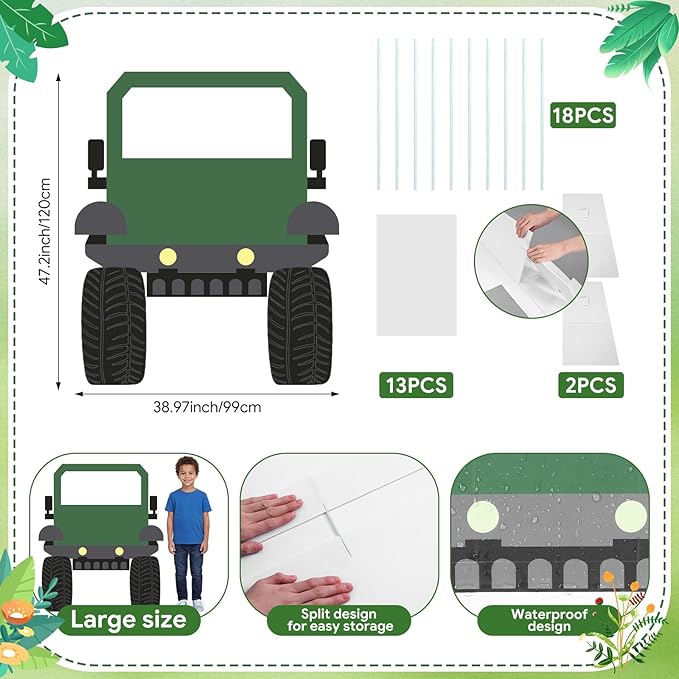 Briwooody 47" H 2026 VBS Safari Vehicle Cardboard Cutout Stand up Tropical Rainforest Car Photobooth Party Decoration Life Size Booth Prop for VBS Sunday School Backdrop Background Religious Party