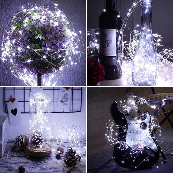 Battery Operated Silver Copper Wire Starry String Light 20 Pack Fairy String Lights,6.6FT 20 LEDs for DIY Party Christmas Costume Wedding Easter Table Decorations (Cool White)