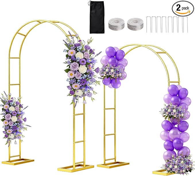WellSign Arch Backdrop Stand 7.2FT, 6FT Set of 2, Metal Pergola Arbor Garden Arch Trellis for Climbing Plants Outdoor for Various Climbing Plant,Gold Balloon Arch kit Stand for Party Decoration