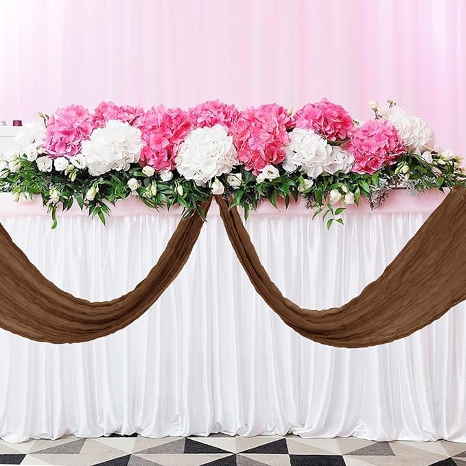 24 Pack Cheesecloth Table Runner 20 x 120 inch Cheese Cloth Table Runner Bulk,Romantic Boho Sheer Gauze Fabric Table Runners for Wedding Reception,Party,Bridal Shower Table Decor(Brown)