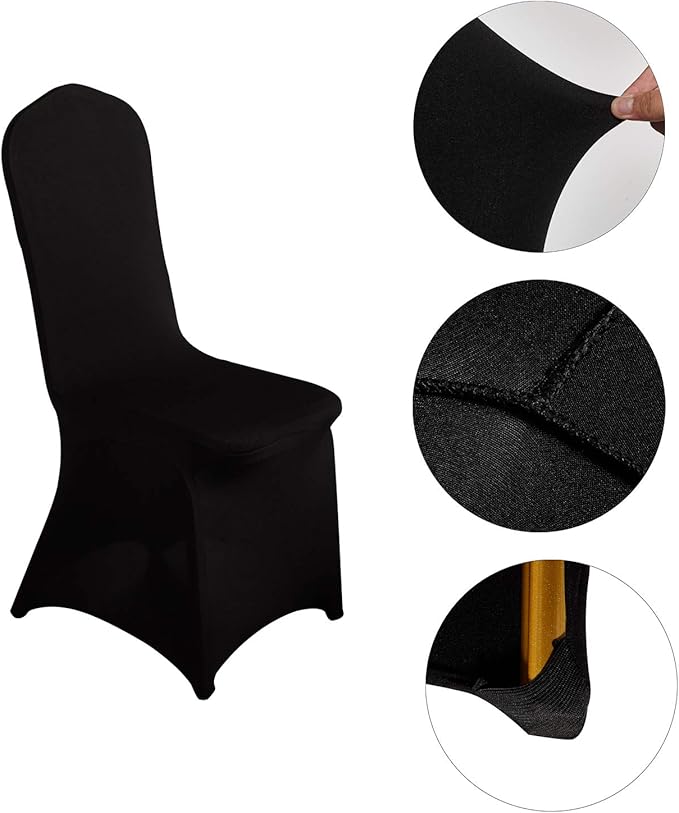 LZY 10pcs Spandex Chair Cover Stretch Slipcovers for Wedding Party, Dining Banquet Chair Decoration Covers (Black, 10)