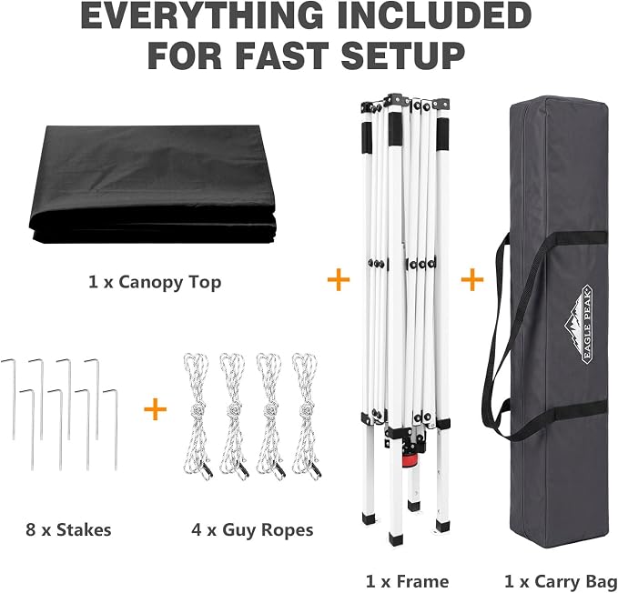 EAGLE PEAK 10x10 Slant Leg Pop-up Canopy Tent Easy One Person Setup Instant Outdoor Beach Canopy Folding Portable Sports Shelter 10x10 Base 8x8 Top (Black)