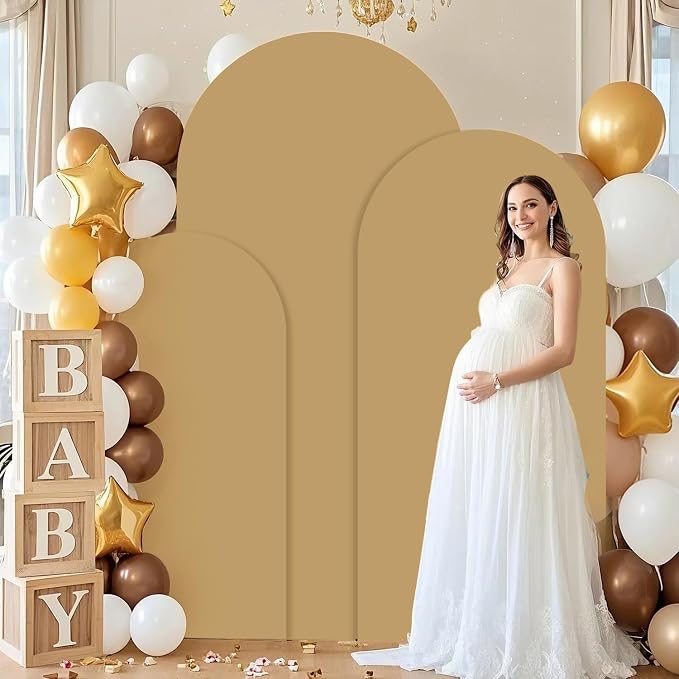 FUHSY Arch Covers Set of 3 Wedding Arch Stand Cover Brown Arch Backdrop Cover 4FT 5FT 6FT Nude Tan Back Drop Covers Round Top Chiara Arch Cover for Bridal Shower Birthday Party Balloon Arbor Decor