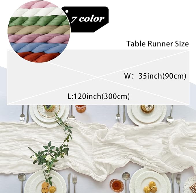 IVAPUPU 6 Pcs Cheesecloth Table Runner - 10ft Ivory White Spring Boho Gauze Cheese Cloth Table Runners for Baby Shower Decoration Wedding Party Garden Farmhouse Decor