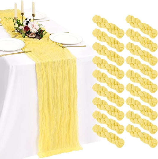 18 Pack Cheesecloth Table Runner 10FT Light Yellow Table Runner Boho Gauze Cheese Cloth Table Runners Long Rustic Sheer Table Decorations for Wedding Party Baby Bridal Shower Birthday Holiday Home