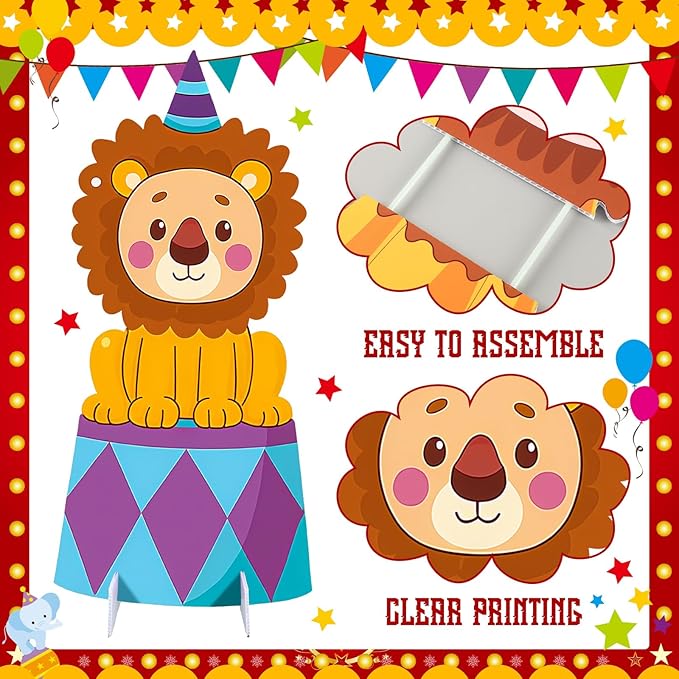 Leinuosen 3 Pcs Large Carnival Party Stand Decorations Set Circus Animal Baby Shower Cardboard Cutouts Decorations Carnival Theme Birthday Camping Party Supplies Circus Decor for Girls Boys