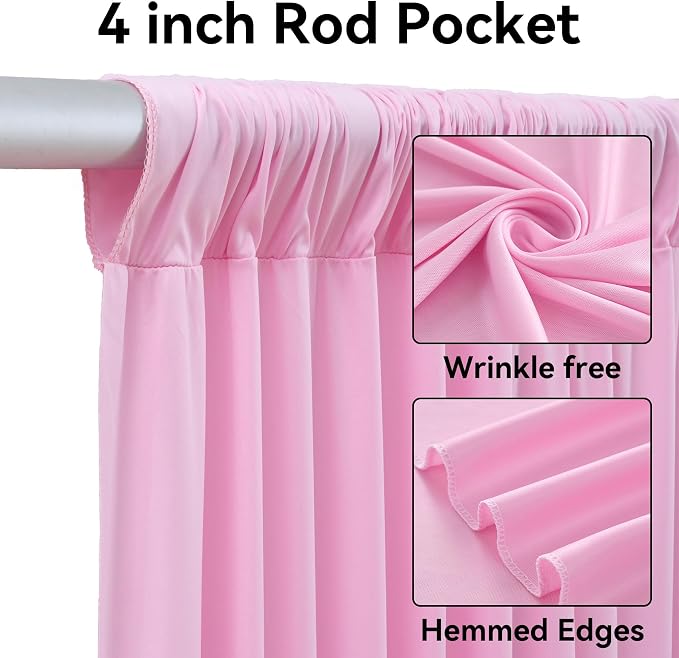 20ft x 12ft Wrinkle Free Pink Backdrop Curtain for Parties, Silky Polyester 4 Panels 12ft Long Photo Backdrop Drapes Back Drop Cloth for Wedding Birthday Party Baby Shower Photography Background