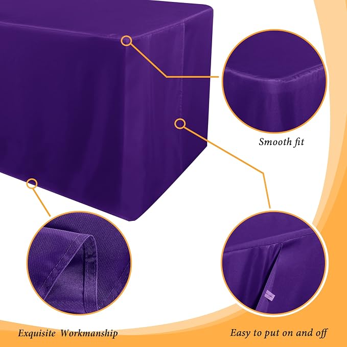 Obstal 2 Pack Table Clothes for 6 Foot Rectangle Tables - Water Resistant Washable Fabric Polyester Rectangle Table Cover Protector for Wedding, Banquet and Trade Shows, 72L x 30W x 30H Inches, Purple